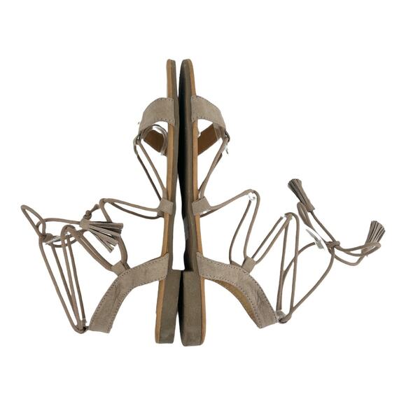 Boho Gladiator Womens US 7 Brown Faux Leather Suede Ankle Wrap Sandals Shoes - Picture 3 of 10